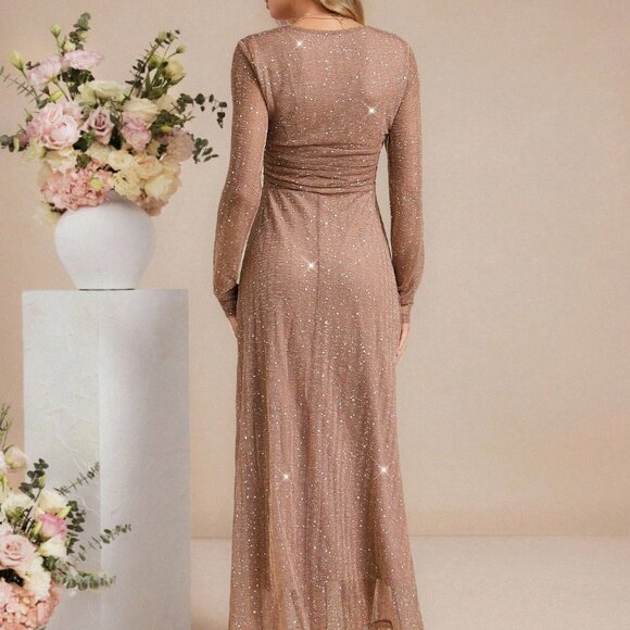 Pink Party Women's Elegant Sequin Midi Dress - Picture 2 of 6